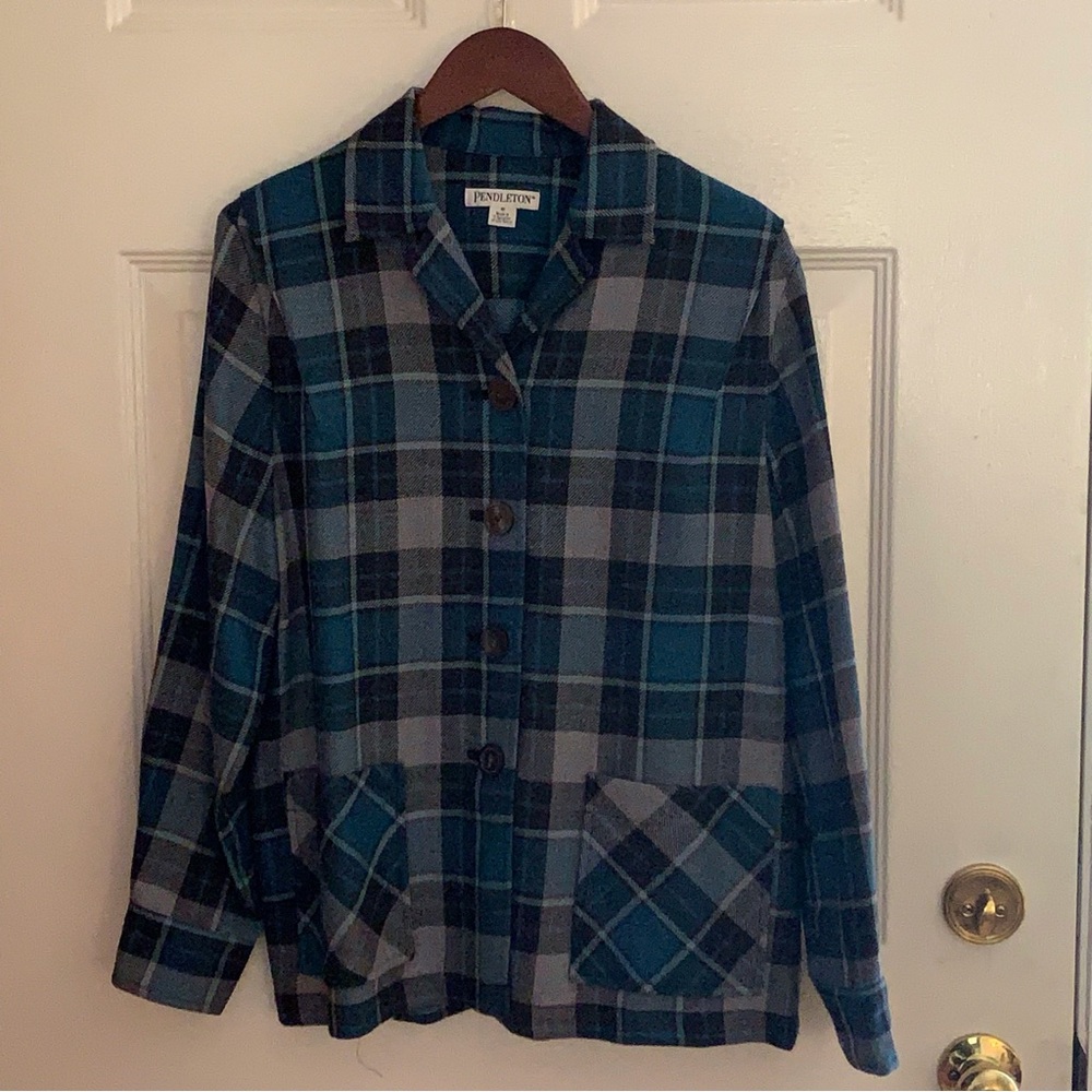 Classic Pendleton 49er Jacket 100% Virgin Wool blue/grey twill Plaid Size M